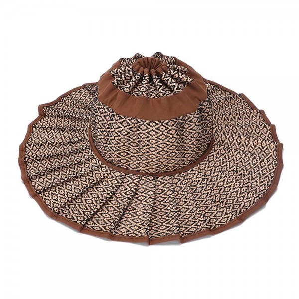 Wholesale foldable Pleated Straw Sun Hat Inner Drawstring Chin Fastener