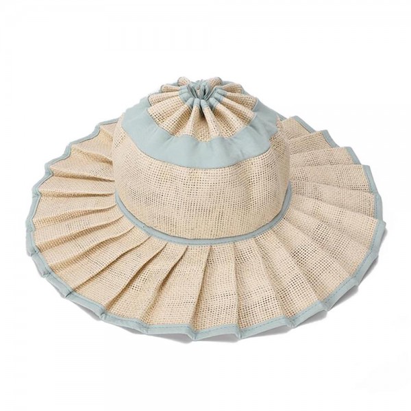 Wholesale foldable Pleated Straw Sun Hat Inner Drawstring Chin Fastener