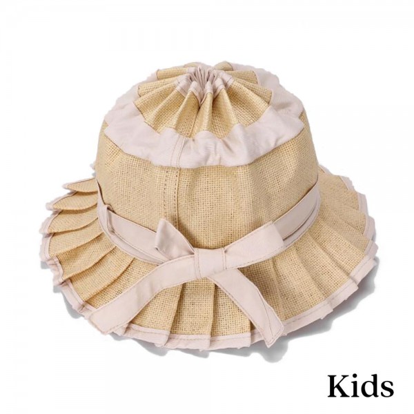 Wholesale kids Foldable Pleated Straw Bucket Hat Bow Detail Kids One Inner Draws