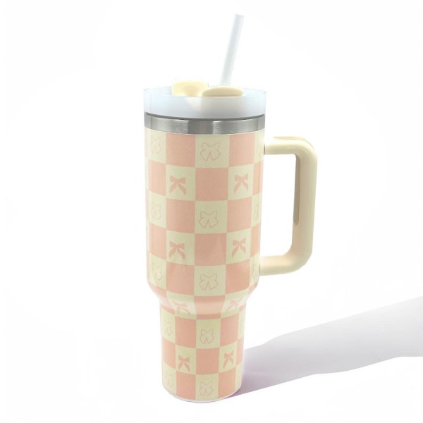Wholesale checker Bow Printed oz Double Wall Stainless Steel Vacuum Tumbler Hand