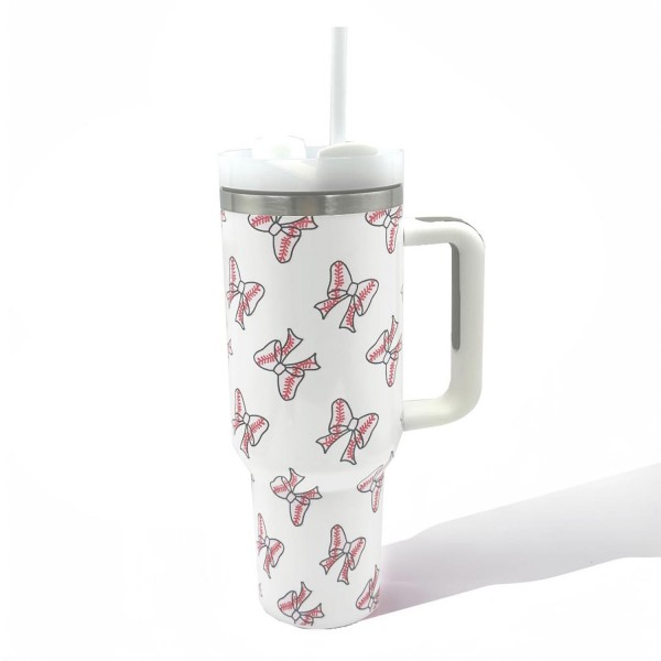 Wholesale baseball Bow Printed oz Double Wall Stainless Steel Vacuum Tumbler Han