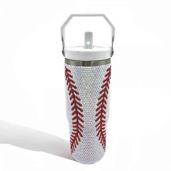 Wholesale rhinestone Baseball Print oz Double Wall Stainless Steel Vacuum Tumble