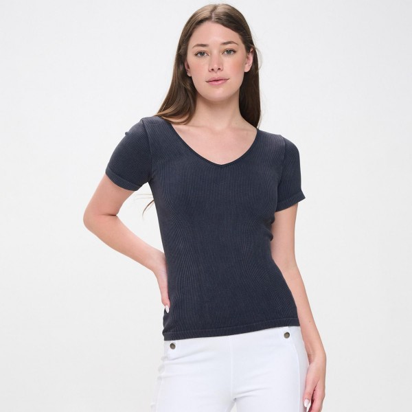 Wholesale short Sleeve Ribbed Seamless Tank Ribbed Seamless Fitted Silhouette Sm