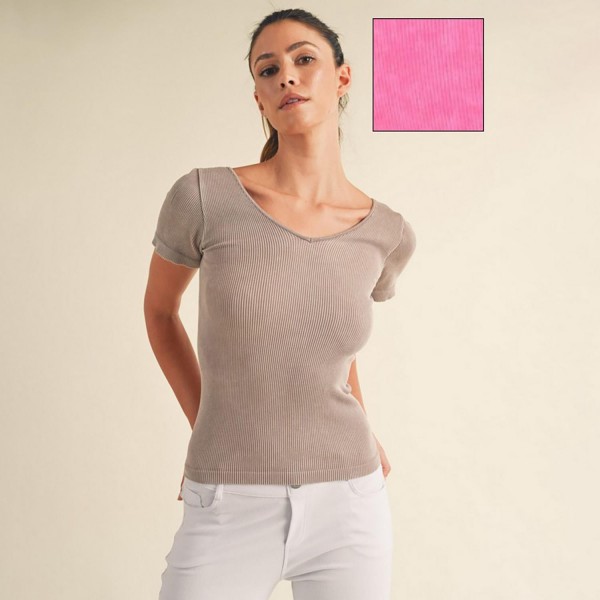 Wholesale short Sleeve Ribbed Seamless Tank Ribbed Seamless Fitted Silhouette Sm