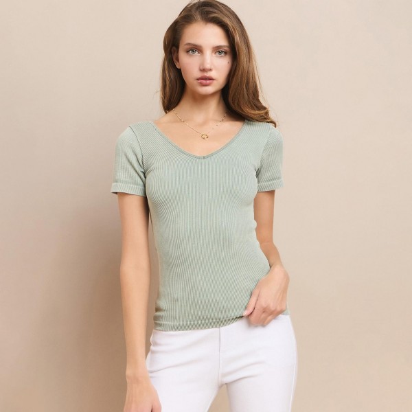 Wholesale short Sleeve Ribbed Seamless Tank Ribbed Seamless Fitted Silhouette Sm