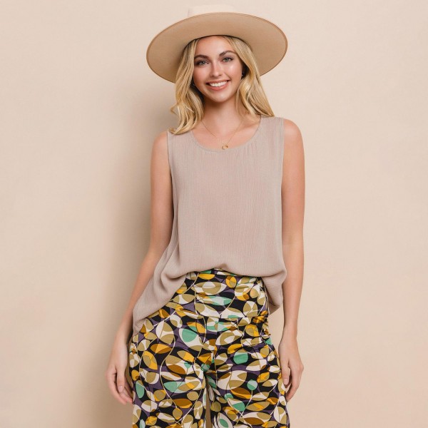 Wholesale long Lightweight Linen Like Tank Top Round Neck Line Light Weight Line
