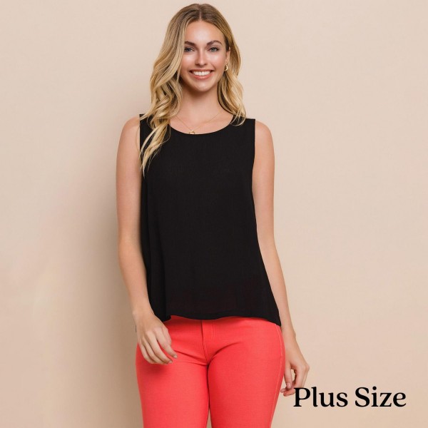 Wholesale long Lightweight Linen Like Tank Top Round Neck Line Light Weight Line