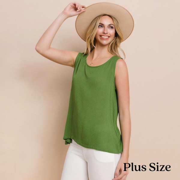 Wholesale long Lightweight Linen Like Tank Top Round Neck Line Light Weight Line