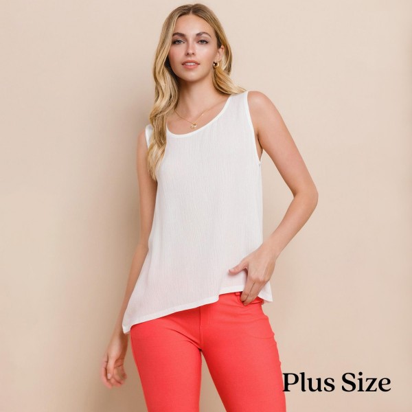 Wholesale long Lightweight Linen Like Tank Top Round Neck Line Light Weight Line