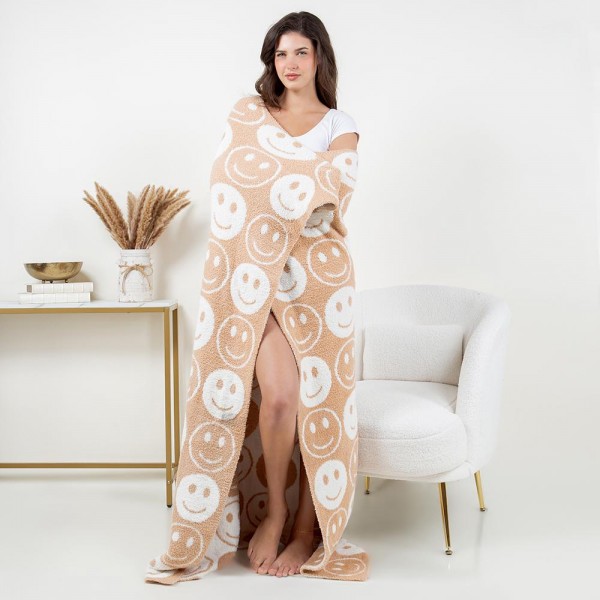Super Soft Happy Face Print Brushed Poly Microfiber Throw Blanket
- Reversible
- Extra Plush and Cozy
- Approximately 50" W x 60" L
-100% Polyester