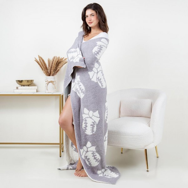 Super Soft Baseball Bow Print Brushed Poly Microfiber Throw Blanket 
- Reversible 
- Extra Plush and Cozy 
- Approximately 50" W x 60" L
-100% Polyester