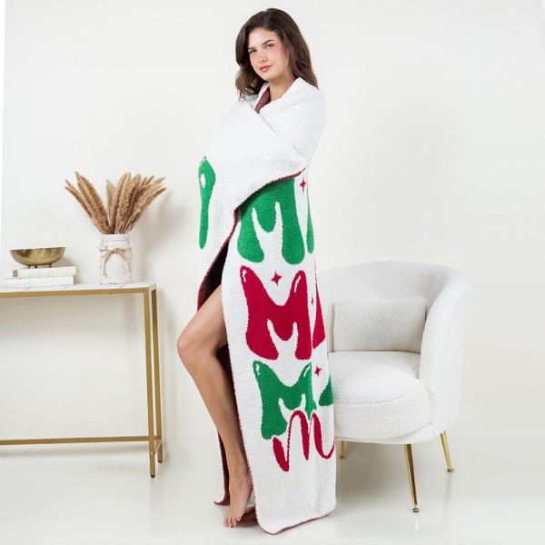 Super Soft "MAMA" Christmas Colors Brushed Poly Microfiber Throw Blanket 
- Extra Plush and Cozy 
- Approximately 50" W x 60" L
-100% Polyester