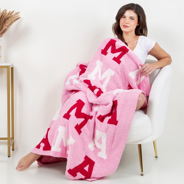 Wholesale super Soft MAMA Print Brushed Poly Microfiber Throw Blanket Extra Plus