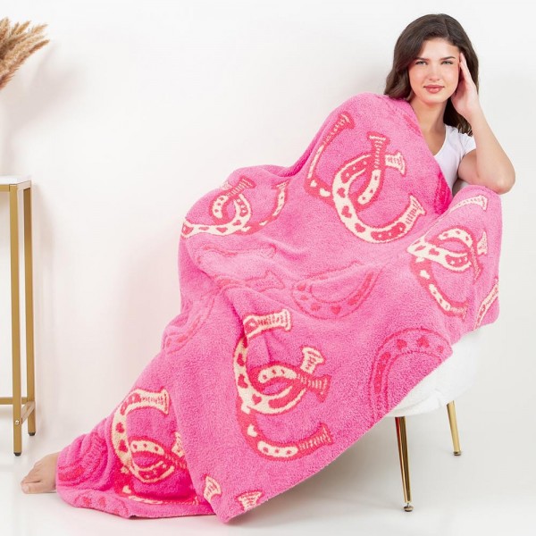 Super Soft Linked Horseshoes Print Brushed Poly Microfiber Throw Blanket 
- Extra Plush and Cozy 
- Approximately 50" W x 60" L
-100% Polyester