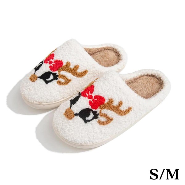 Wholesale plush Reindeer Slide Slippers US Women s S M M L Polyester Rubber Sole