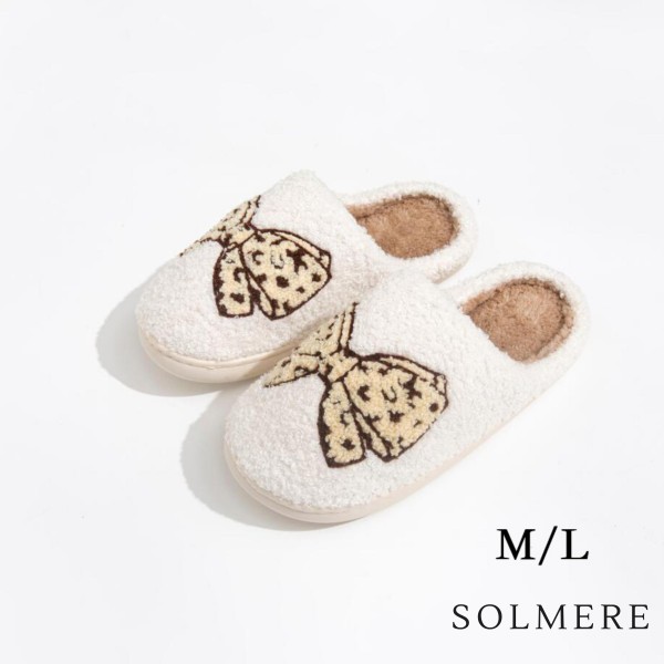 Wholesale plush Leopard Print Bow Slide Slippers US Women s S M M L Polyester Ru