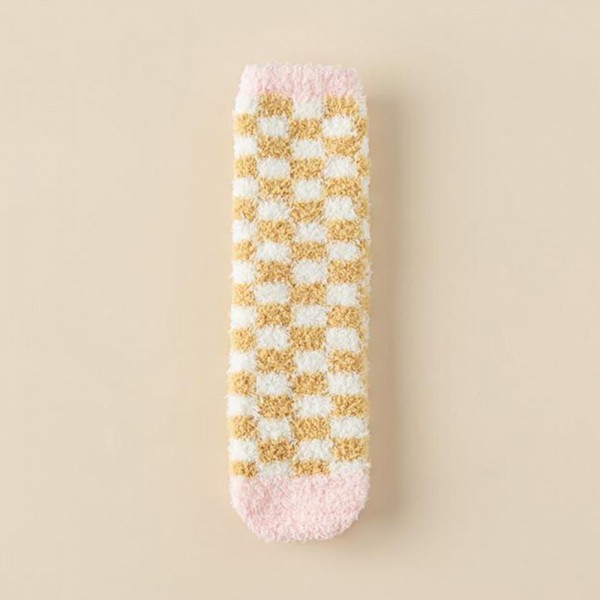 Soft Plush Knit Checker Socks (6-pack) - One Size Fits Most (Sizes Adult 6-11) - Assorted Colors - 100% Poly Microfiber view 5