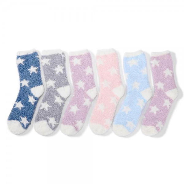 Soft Plush Knit Star Socks (6-pack)

- One Size Fits Most (Sizes Adult 6-11)
- Assorted Colors
- 100% Poly Microfiber

