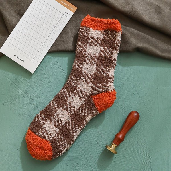Soft Plush Knit Plaid Socks - One Size Fits Most (Sizes Adult 6-11) - Assorted Colors - 100% Poly Microfiber view 5