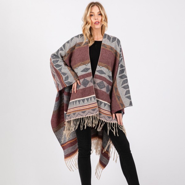 Wholesale soft Knit Geometric Western Print Ruana Tassels One Fits Most Polyeste