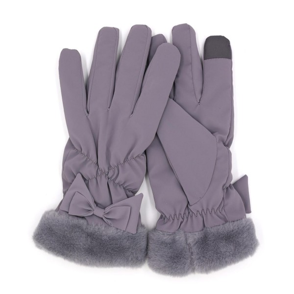 Wholesale faux Fur Cuffed Water Resistant Gloves Bow Detail Touch Screen Compati