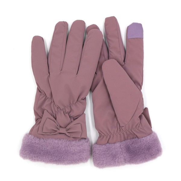 Wholesale faux Fur Cuffed Water Resistant Gloves Bow Detail Touch Screen Compati