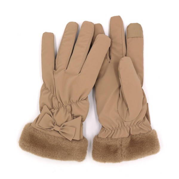 Wholesale faux Fur Cuffed Water Resistant Gloves Bow Detail Touch Screen Compati
