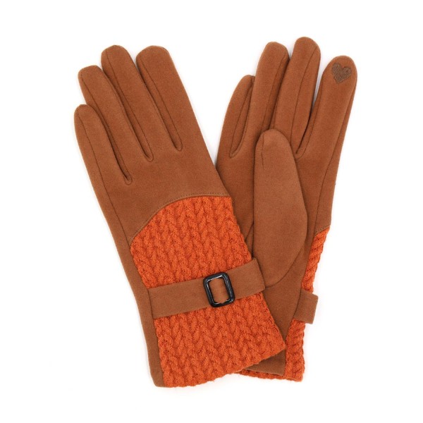 Wholesale faux Wool Gloves Knit Detail Buckle Touch Screen Compatible Velvet Lin