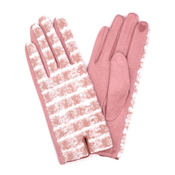 Wholesale fuzzy Plaid Faux Suede Gloves Touch Screen Compatible Velvet Lined One