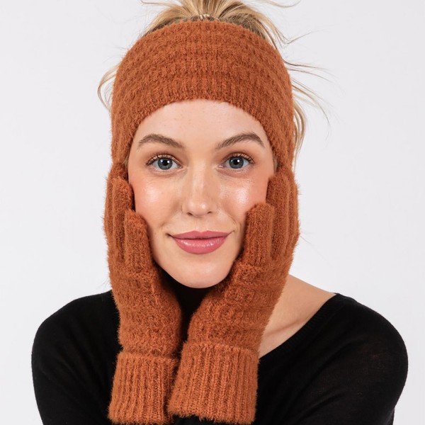 Fluffy Faux Fur Knit Gloves - Touch Screen Compatible - One Size Fits Most - 100% Polyester view 5