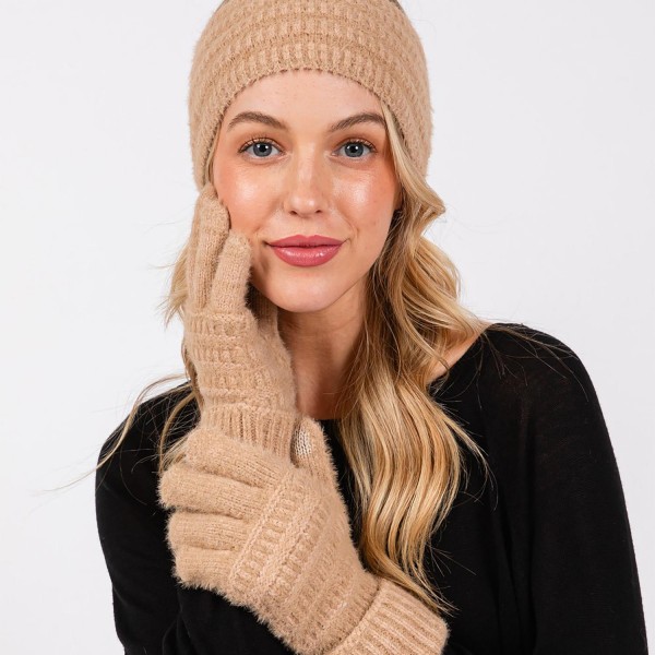 Fluffy Faux Fur Knit Gloves - Touch Screen Compatible - One Size Fits Most - 100% Polyester view 5