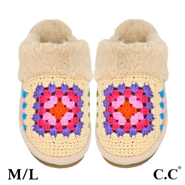 Wholesale c C SPE Multi Color Crochet Granny Square Slippers Faux Fur Cuff US Wo
