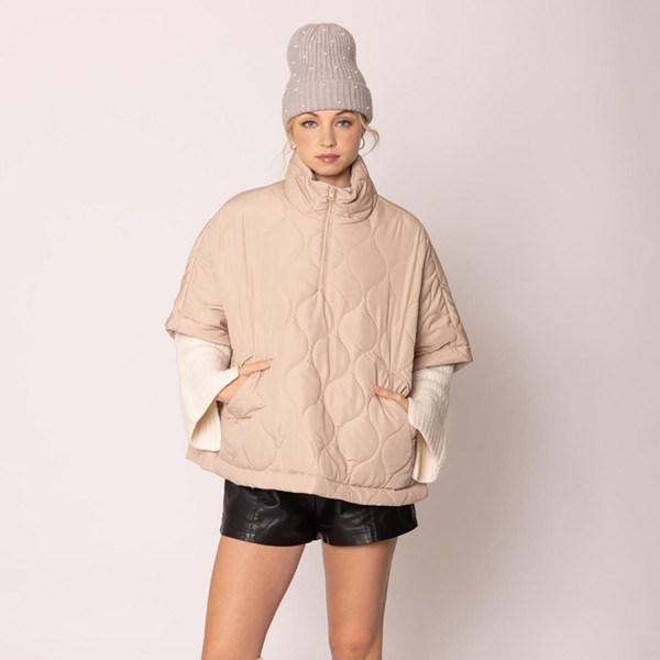 Wholesale do Everything Love Pullover Quilted Poncho Quarter Zip Closure One Fit