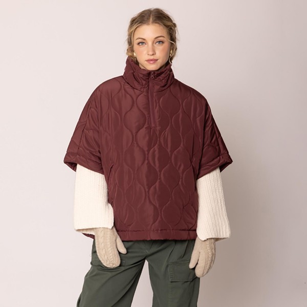 Wholesale do Everything Love Pullover Quilted Poncho Quarter Zip Closure One Fit
