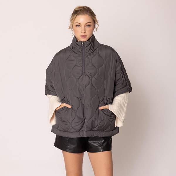 Wholesale do Everything Love Pullover Quilted Poncho Quarter Zip Closure One Fit