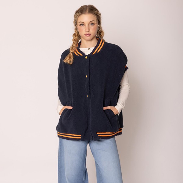 Wholesale do Everything Love Sherpa Varsity Vest Button Up Closure Pockets One F