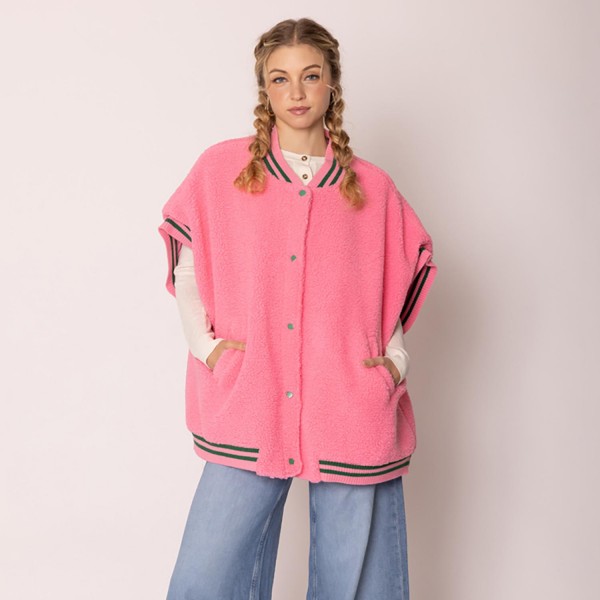 Wholesale do Everything Love Sherpa Varsity Vest Button Up Closure Pockets One F