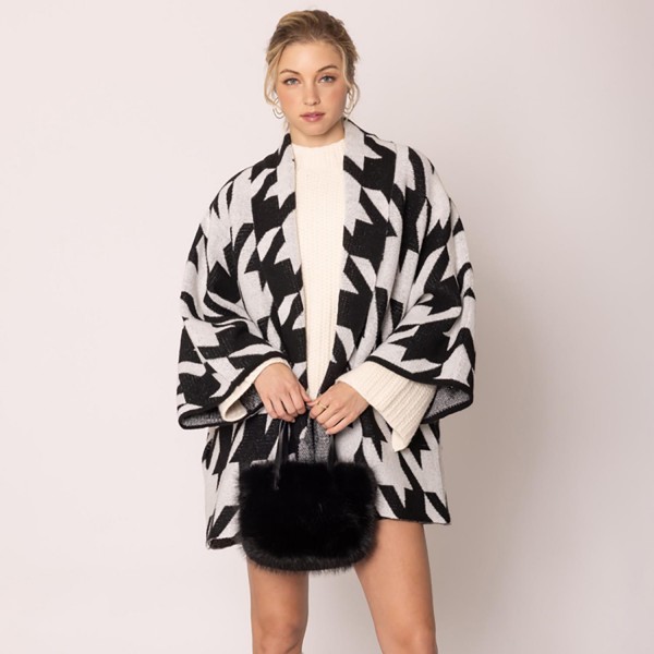 Wholesale do Everything Love Houndstooth Soft Knit Kimono One Fits Most Acrylic