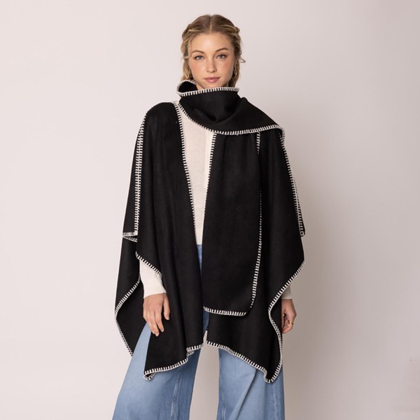 Wholesale do Everything Love Ruana Wrap Scarf Stitched Edge Detail One Fits Most