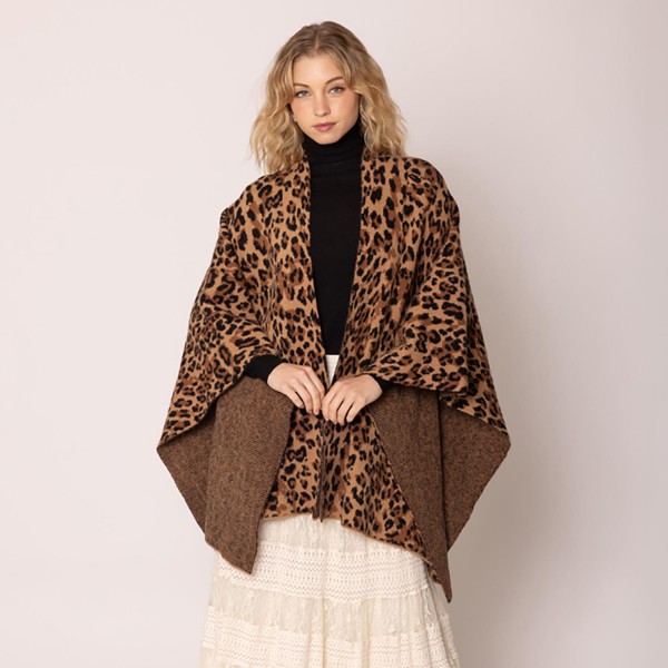 Wholesale do Everything Love Leopard Print Knit Ruana One Fits Most Acrylic
