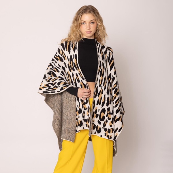 Wholesale do Everything Love Soft Knit Leopard Print Ruana One Fits Most Acrylic