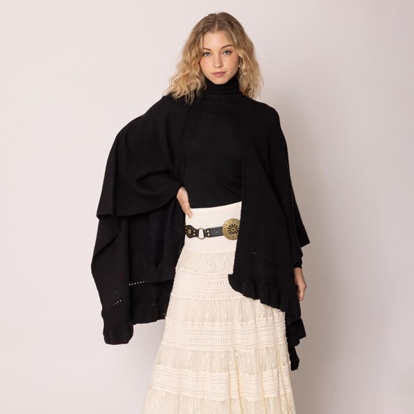 Wholesale do Everything Love Soft Knit Ruana Ruffle Edge Detail One Fits Most Ac