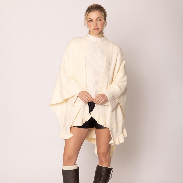 Wholesale do Everything Love Soft Knit Ruana Ruffle Edge Detail One Fits Most Ac