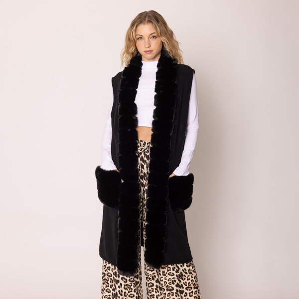 Wholesale do Everything Love Knit Vest Faux Fur Details One Fits Most Acrylic