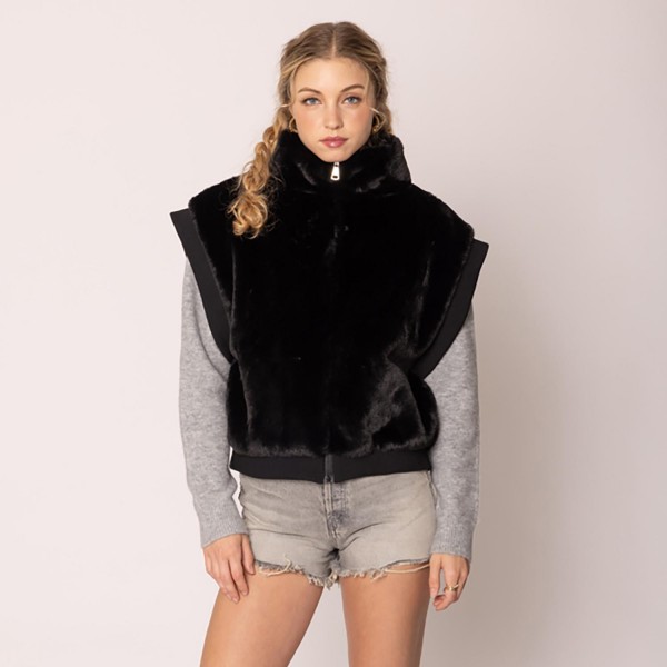 Wholesale do Everything Love Collar Faux Fur Vest One Fits Most Lined Inside Pol