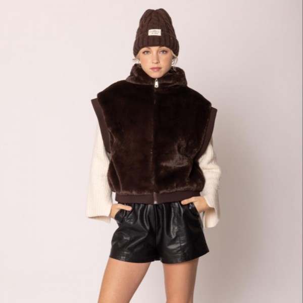 Wholesale do Everything Love Collar Faux Fur Vest One Fits Most Lined Inside Pol