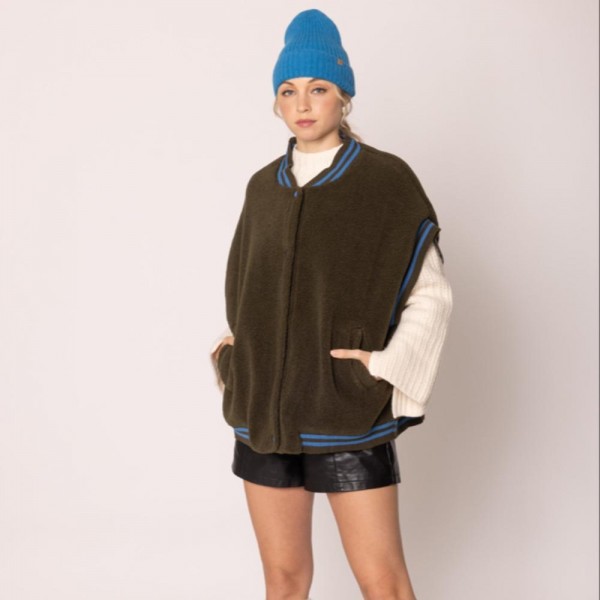 Wholesale do Everything Love Sherpa Varsity Vest Button Up Closure Pockets One F