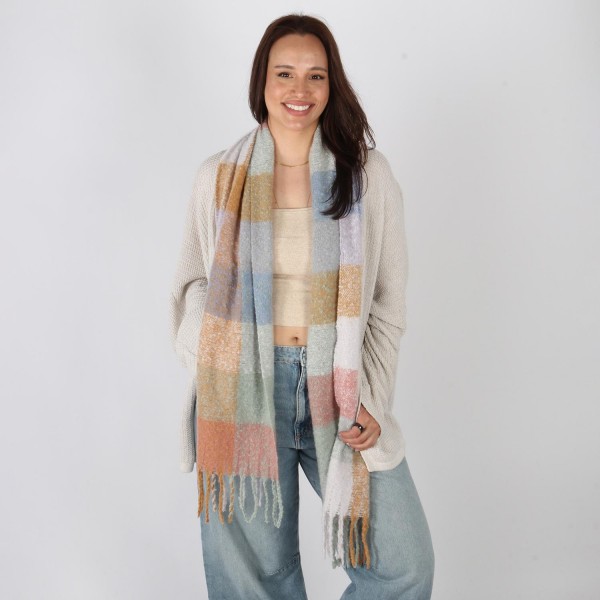 Wholesale soft Plaid Scarf Tassel Detail One W L Polyester