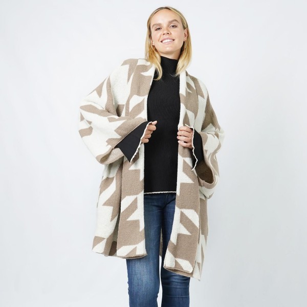 Wholesale knit Houndstooth Kimono One Fits Most Polyester