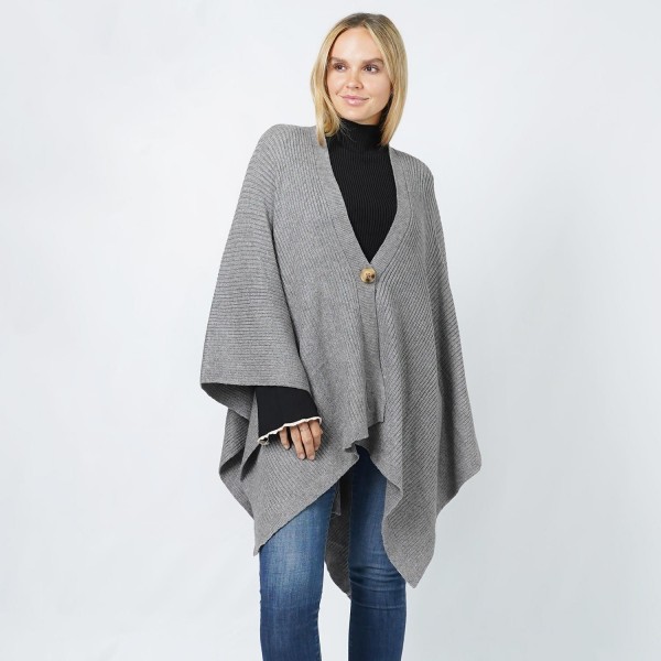 Wholesale soft Rib Stitch Knit Ruana Wrap Button Closure One Fits Most Polyester
